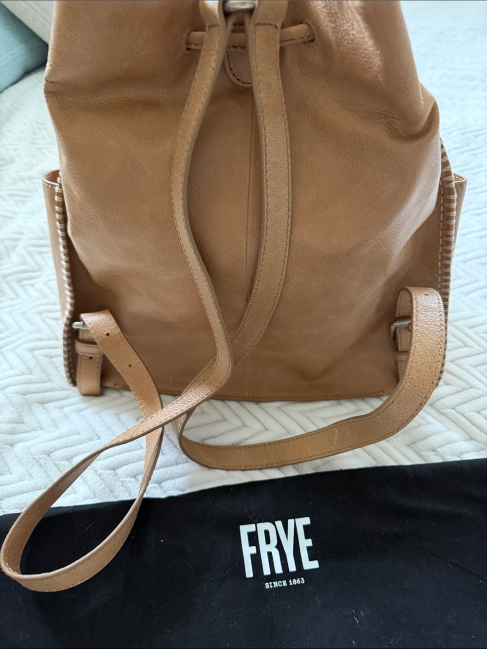 Frye Tan Leather Drawstring Backpack - Picture 2 of 6